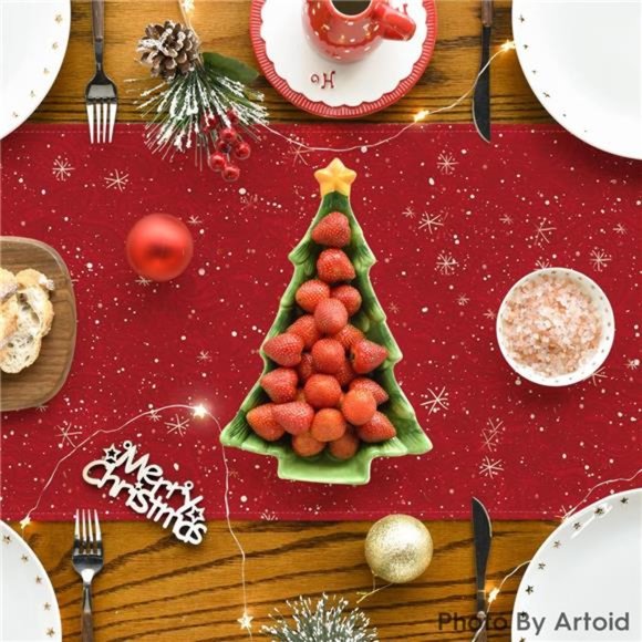 Snowman Christmas Table Runner, Holiday Kitchen Dining Table Decoration - Picture 5 of 6